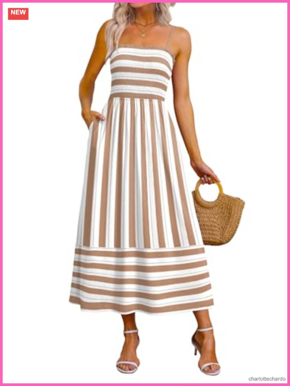 Spaghetti Strap Maxi Dress Smocked with Pockets Summer Casual Boho Beach